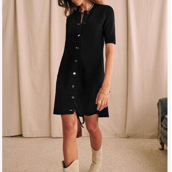 NWT Sezane Ava Mini Dress - Black Noir French Knit Autumn Causal - Picture 4 of 10
